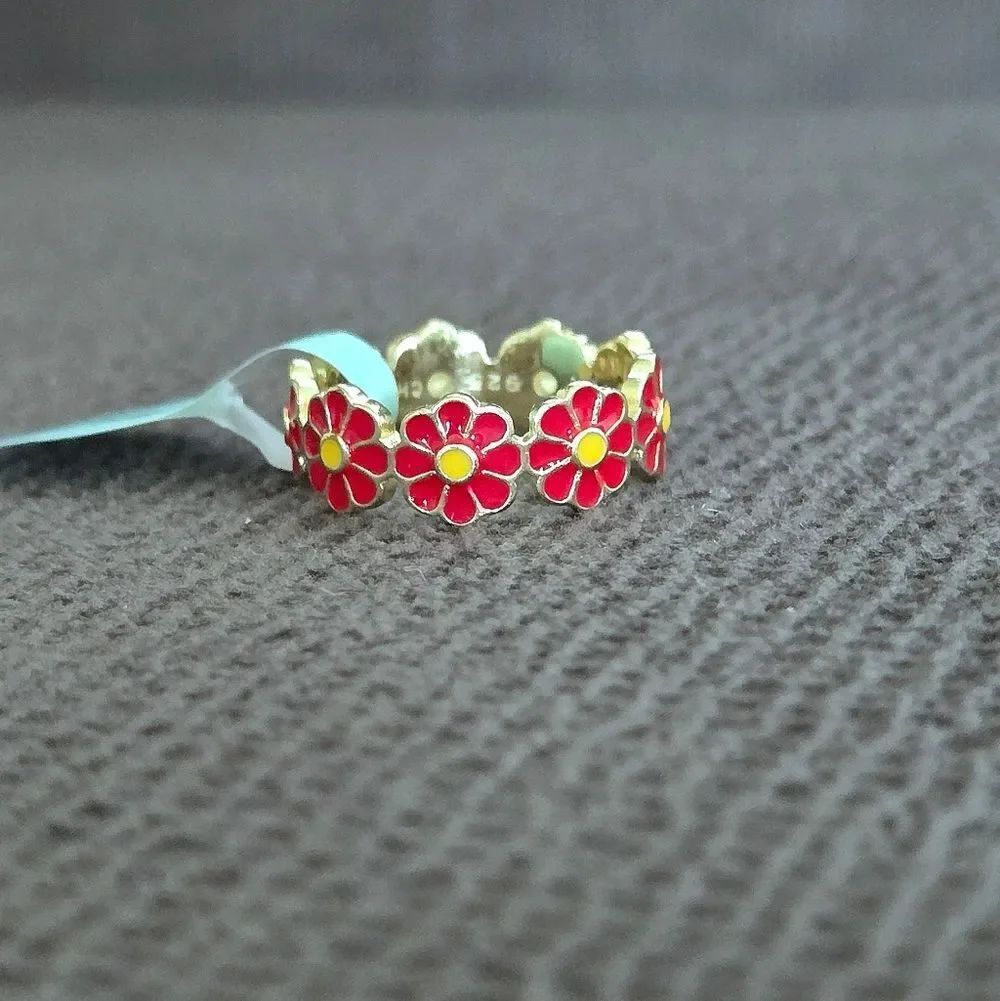 Cote d' Argent Red❤ and Yellow💛 Enamel Floral🌼 Wrap Around Ring - Picture 2 of 15